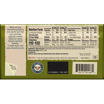 Chocolove Ginger Dark Chocolate Bar, 12 x 12 x 3.2 oz Case - DOT product image 5