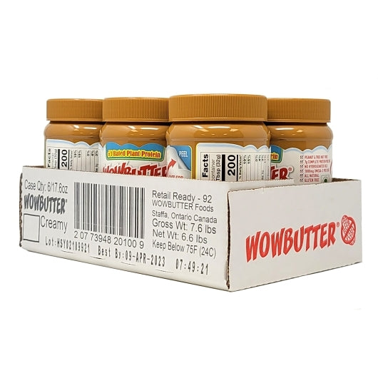 Wowbutter Creamy PEANUT FREE SPREAD, 6 x 17.6 oz Case - GS1 open-case image
