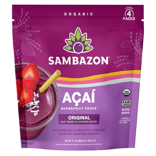 Sambazon Organic Original Blend Smoothie Superfruit Pack, 4 x 100 GR Case - DOT product image 2