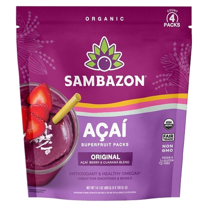 Sambazon Organic Original Blend Smoothie Superfruit Pack, 4 x 100 GR Case - DOT product image 2