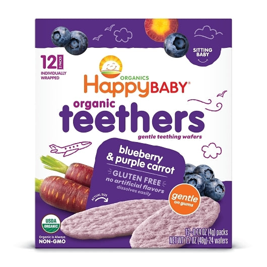 Happy Baby Teethers Gluten Free Gentle Teething Wafers Blueberry & Purple Carrot, 6 x 1.7 oz Case - Bakery & Desserts - 