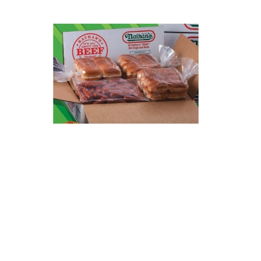 Nathans Famous Beef 3.5" Beef Hot Dog & Bun Combo, 1 x 96 PC Case - Frozen Meat & Seafood