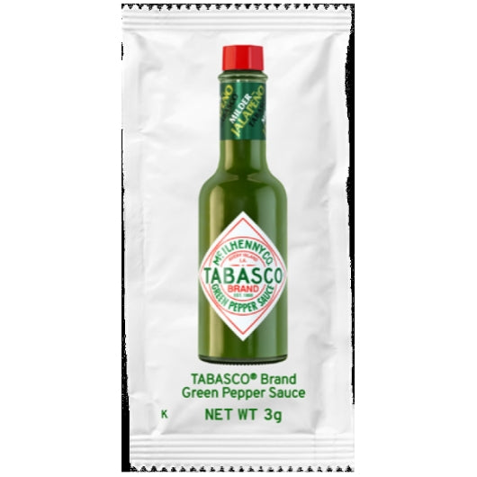Tabasco Jalapeno Portion Pack Hot Sauce Single Serve, 200 x 3 ML Case - Condiments & Sauces