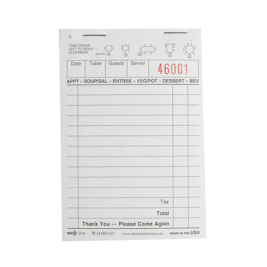 NCCO National Checking WaitRpad 3.4 Inch X 5.125 Inch 13 Line White 1 Part Guest Check, 100 per Pad, 1 x 10000 each Case