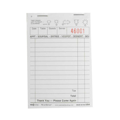 NCCO National Checking WaitRpad 3.4 Inch X 5.125 Inch 13 Line White 1 Part Guest Check, 100 per Pad, 1 x 10000 each Case