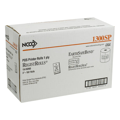 REGISTROLLS POINT-OF-SALE ROLLS National Checking Register Roll 3 X 165' 1 Ply White Bond Kitchen Printer Roll 1-30 Roll - DOT product image 3