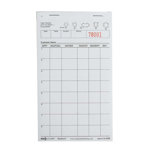 NCCO National Checking WaitRpad 4.25 Inch X 7.25 Inch 8 Line White 1 Part Guest Check, 100 per Book, 1 x 5000 each Case