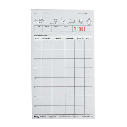 NCCO National Checking WaitRpad 4.25 Inch X 7.25 Inch 8 Line White 1 Part Guest Check, 100 per Book, 1 x 5000 each Case