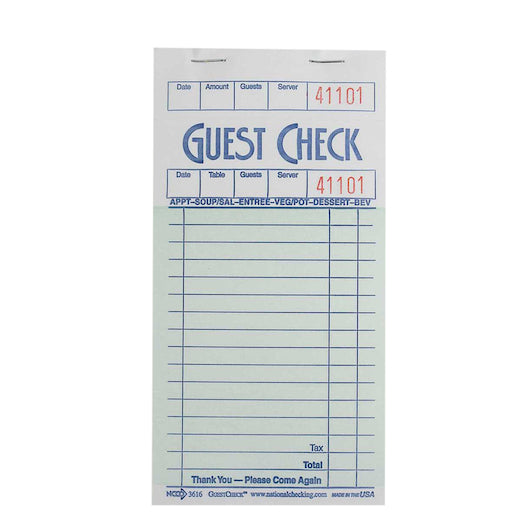 NCCO National Checking Guest Check 16 Line 1 Part Green Shrink Wrap, 1 x 5000 each Case - Guest Checks & Register Rolls