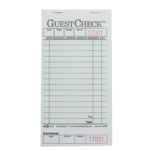 NCCO National Checking 3.5 Inch X 6.75 1 Part Green 13 Line Guest Check, 1 x 2500 each Case - Guest Checks & Register
