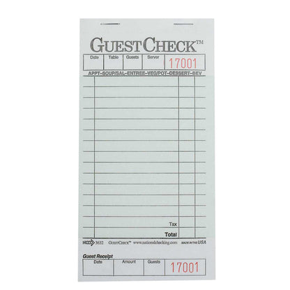 NCCO National Checking 3.5 Inch X 6.75 1 Part Green 13 Line Guest Check, 1 x 2500 each Case - Guest Checks & Register