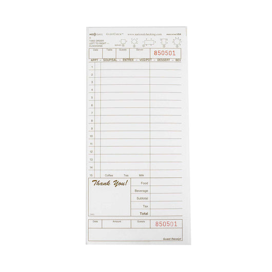 National Checking Bar National Checking 4.25 Inch X 9 Inch 1 Part Tan Tint 15 Line Guest Check, 1 x 2000 each Case