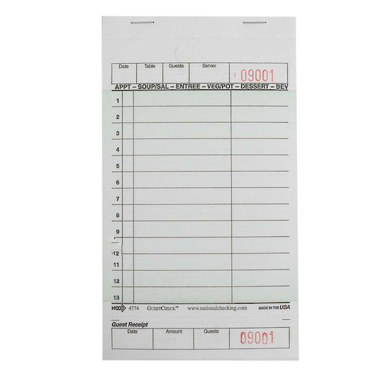 NCCO National Checking 4.25 Inch X 7.25 Inch 1 Part Green 13 Line Guest Check, 1 x 2500 each Case - Guest Checks &