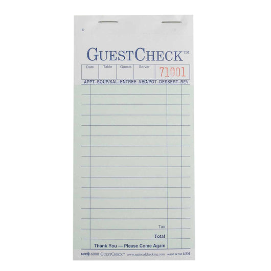 NCCO National Checking 3.5 Inch X 6.75 Inch 2 Part Interleaving Carbon Green 17 Line Guest Check, 1 x 2500 each Case