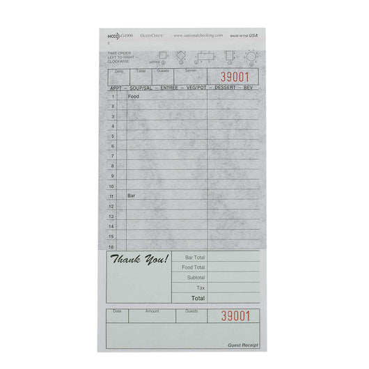 National Checking Guest National Checking 4.25 Inch X 8.25 Inch 2 Part Carbon Green 16 Line Guest Check, 1 x 2500 each