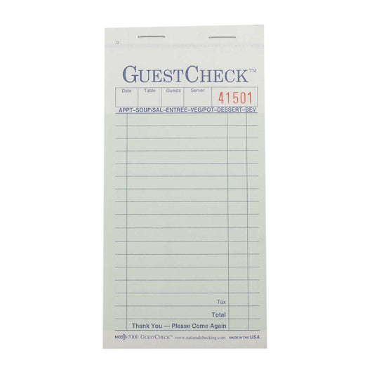 NCCO National Checking 3.4 Inch X 6.75 Inch 2 Part Carbonless Green 14 Line Guest Check, 1 x 2500 each Case - Guest