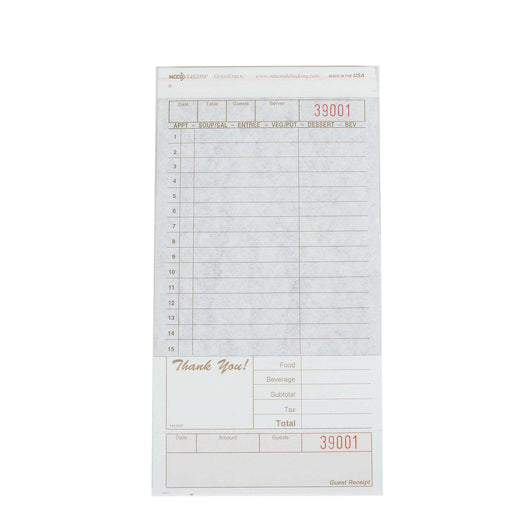 NCCO National Checking 4.2 Inch X 8.25 Inch 2 Part Carbon Tan 15 Line Guest Check, 1 x 2000 each Case - Guest Checks &