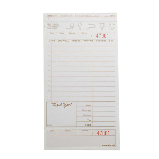NCCO National Checking 4.25 Inch X 7.75 Inch 2 Part Tan Tint Carbonless 12 Line Guest Check, 1 x 2000 each Case - Guest