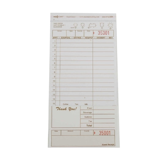 NCCO Guest Check 2 Part Carbonless Tab 15 Line, 1 x 2000 each Case - Guest Checks & Register Rolls