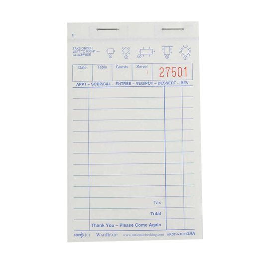 CoCarbonless Waitrpad Pa/ National Checking WaitRpad 3.4 Inch X 5.63 Inch 13 Line White Cbnls 2 Part Guest Check 100 per