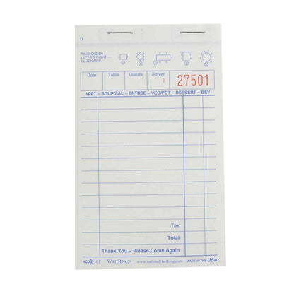 CoCarbonless Waitrpad Pa/ National Checking WaitRpad 3.4 Inch X 5.63 Inch 13 Line White Cbnls 2 Part Guest Check 100 per
