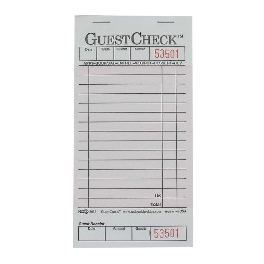 NCCO National Checking 3.5 Inch X 6.75 Inch 1 Part Pink 13 Line Guest Check, 1 x 2500 each Case - Guest Checks &