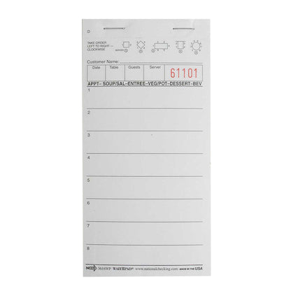 NCCO National Checking WaitRpad 3.5 Inch X 5.75 Inch 8 Line White 1 Part Guest Check, 100 per Book, 50 x 100 x 100 each