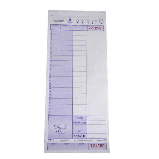 National Checking Guest National Checking 4.2 Inch X 9.75 Inch 2 Part Carbonless Purple Guest Check, 10 x 250 each Case