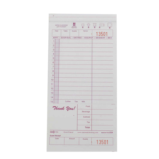 GUESTCHECK MAROON Guest Check No Carbon 2 Part Maroon, 1 x 2000 each Case - Guest Checks & Register Rolls