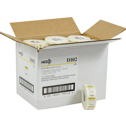 NCCO National Checking 1 Inch X 1 Inch Trilingual Yellow Tuesday Dissolvable Label, 1 x 1000 each Case - Guest Checks &