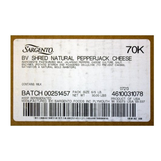 Sargento Pepper Jack Shredded Cheese, 6 x 5 lb Case - DOT product image 8