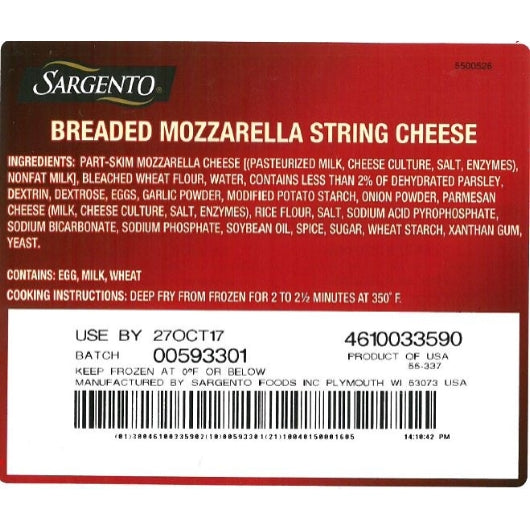Sargento Breaded Mozzarella Sticks Bag, 4 x 3 lb Case - DOT product image 7