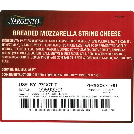 Sargento Breaded Mozzarella Sticks Bag, 4 x 3 lb Case - DOT product image 6