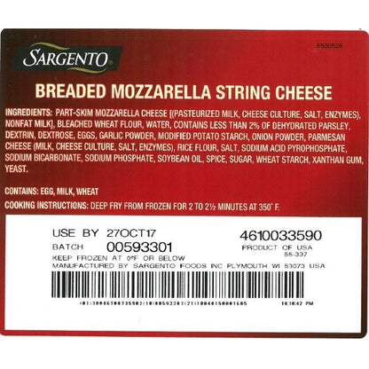 Sargento Breaded Mozzarella Sticks Bag, 4 x 3 lb Case - DOT product image 6