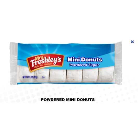 Mrs Freshleys Powdered Sugar Mini Donuts, 6 x 12 x 3 oz Case - Bakery & Desserts