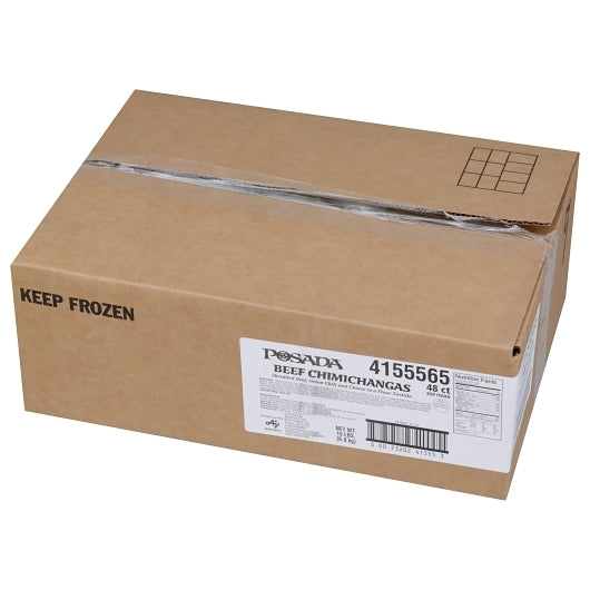Posada Shredded Beef Chimichangas, 48 x 5 oz Case - GS1 closed shipping case image