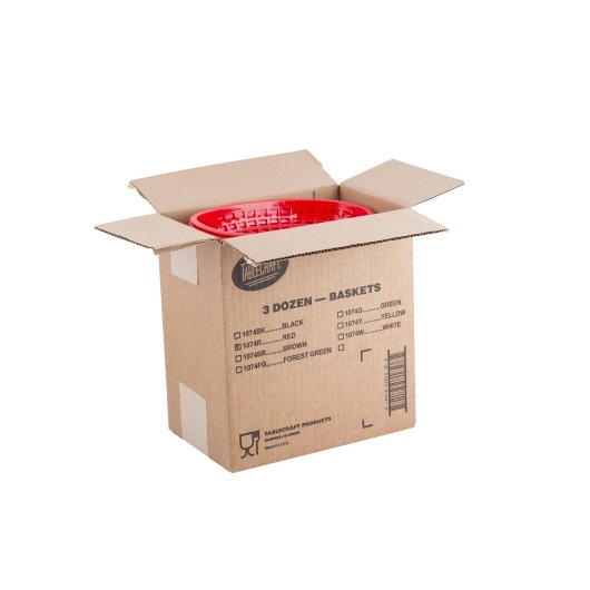 Tablecraft Classic Oval Basket, HDPE, Red 9.375x6x1.875, 1 x 36 each Case - GS1 open-case image