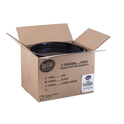 Tablecraft 12.75 Inch X 9.5 Inch X 1.5 Inch Jumbo Platter Oval Black Plastic Basket, 1 x 36 each Case - Serving Trays