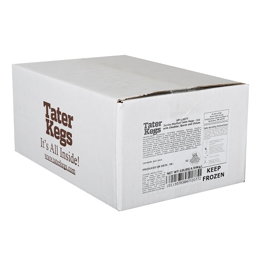 Tater Keg - Bacon, Cheddar & Chive 1 Oz Avg Jumbo Stuffed Potato Appetizer, 1 x 10 lb Case - GS1 closed shipping case image