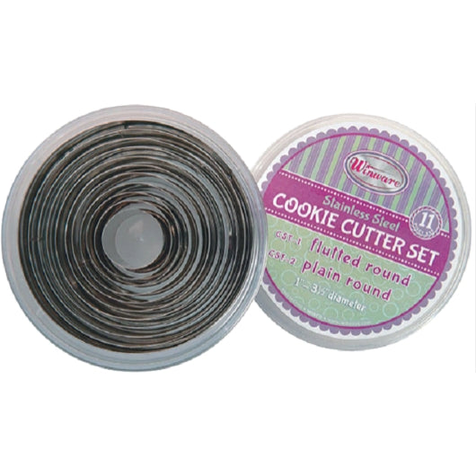 Winco Cookie Cutter Set Plain Round 11 Piece, 1 x 1 each Case - Bakery & Desserts