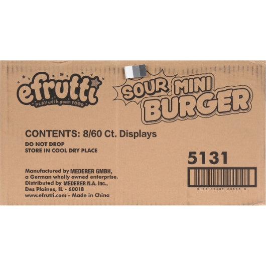 Efrutti Sour Mini Burger, 8 x 60 x 0.32 oz Case - Front/center packaged product image