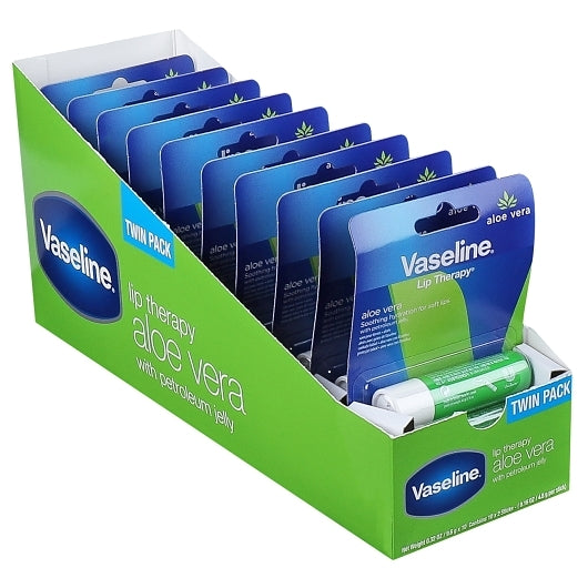 Vaseline Aloe Lip Twin Pack, 2 x 10 x 0.32 oz Case - Health & Personal Care
