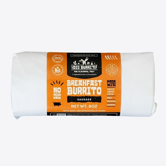 Dis Burrito Frozen Sausage Breakfast Burrito, 12 x 1 each Case - Frozen Snacks & Appetizers