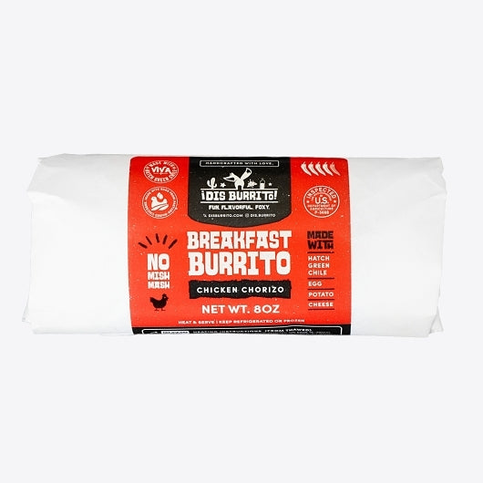 Dis Burrito Frozen Chicken Chorizo Breakfast Burrito, 12 x 227 GR Case - Frozen Snacks & Appetizers