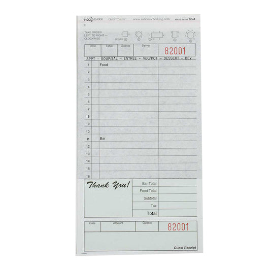 National Checking Guestcheck National Checking 4.25 Inch X 8.25 Inch 2 Part Carbon Green Tint 16 Line Guest Check, 1 x
