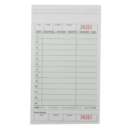 NCCO National Checking 4.25 Inch X 7.25 Inch 2 Part Green Tint Carbonless 13 Line Guest Check, 1 x 2000 each Case