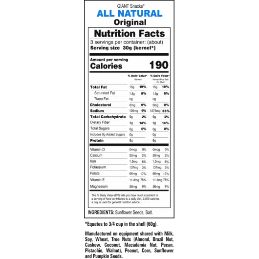 Giant Snack Inc Original Roasted & Salted Seeds, 12 x 5.75 oz Case - DOT product image 5