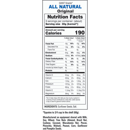 Giant Snack Inc Original Roasted & Salted Seeds, 12 x 5.75 oz Case - DOT product image 4