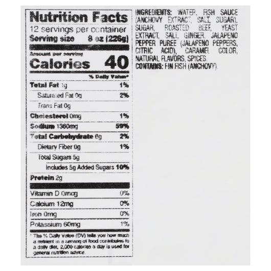 Custom Culinary Beef Gluten Free Pho Beef Broth, 4 x 6 lb Case - Combined nutrition and ingredients label