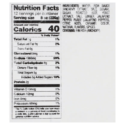 Custom Culinary Beef Gluten Free Pho Beef Broth, 4 x 6 lb Case - Combined nutrition and ingredients label